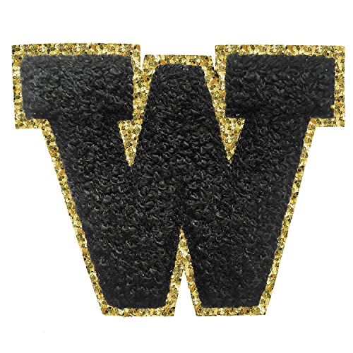 Aufbügler zum Aufbügeln, 3 Stück, Varsity Glitzer, Chenille, Buchstabenaufnäher, 11,4 cm, für Kleidung, Rucksäcke, Team-Kostüm, Dekoration, Schwarz, W Aufbügler zum Aufbügeln, 3 Stück, Varsity Glitzer, Chenille, Buchstabenaufnäher, 11,4 cm, für Kleidung, Rucksäcke, Team-Kostüm, Dekoration, Schwarz, W von DIILLEU