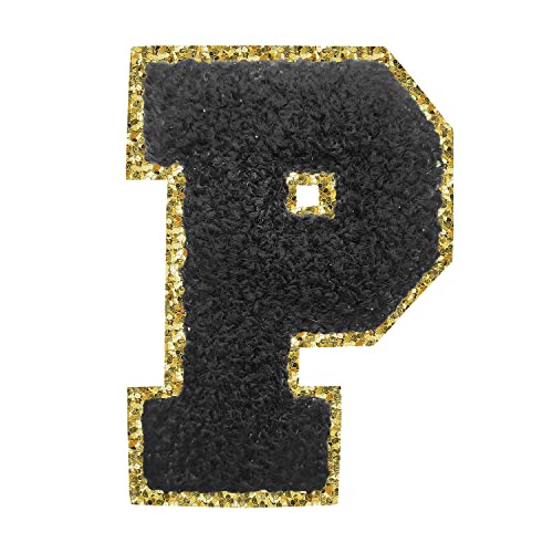 Aufbügler zum Aufbügeln, 3 Stück, Varsity Glitzer, Chenille, Buchstabenaufnäher, 11,4 cm, für Kleidung, Rucksäcke, Team-Kostüm, Dekoration, Schwarz P Aufbügler zum Aufbügeln, 3 Stück, Varsity Glitzer, Chenille, Buchstabenaufnäher, 11,4 cm, für Kleidung, Rucksäcke, Team-Kostüm, Dekoration, Schwarz P von DIILLEU