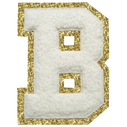 Aufbügler zum Aufbügeln, 3 Stück, Varsity Glitzer, Chenille, Buchstabenaufnäher, 11,4 cm, für Kleidung, Rucksäcke, Team-Kostüm, Dekoration, Weiß, B Aufbügler zum Aufbügeln, 3 Stück, Varsity Glitzer, Chenille, Buchstabenaufnäher, 11,4 cm, für Kleidung, Rucksäcke, Team-Kostüm, Dekoration, Weiß, B von DIILLEU
