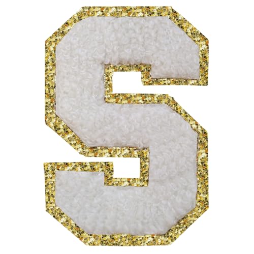Aufbügler zum Aufbügeln, 3 Stück, Varsity Glitzer, Chenille, Buchstabenaufnäher, 11,4 cm, für Kleidung, Rucksäcke, Team-Kostüm, Dekoration, Weiß, Größe S Aufbügler zum Aufbügeln, 3 Stück, Varsity Glitzer, Chenille, Buchstabenaufnäher, 11,4 cm, für Kleidung, Rucksäcke, Team-Kostüm, Dekoration, Weiß, Größe S von DIILLEU