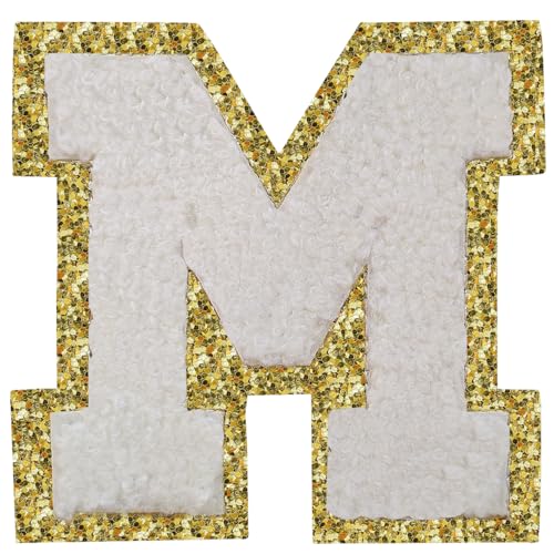 Aufbügler zum Aufbügeln, 3 Stück, Varsity Glitzer, Chenille, Buchstabenaufnäher, 11,4 cm, für Kleidung, Rucksäcke, Team-Kostüm, Dekoration, Weiß, M Aufbügler zum Aufbügeln, 3 Stück, Varsity Glitzer, Chenille, Buchstabenaufnäher, 11,4 cm, für Kleidung, Rucksäcke, Team-Kostüm, Dekoration, Weiß, M von DIILLEU