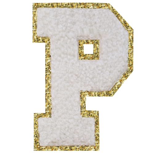 Aufbügler zum Aufbügeln, 3 Stück, Varsity Glitzer, Chenille, Buchstabenaufnäher, 11,4 cm, für Kleidung, Rucksäcke, Team-Kostüm, Dekoration, Weiß, P Aufbügler zum Aufbügeln, 3 Stück, Varsity Glitzer, Chenille, Buchstabenaufnäher, 11,4 cm, für Kleidung, Rucksäcke, Team-Kostüm, Dekoration, Weiß, P von DIILLEU