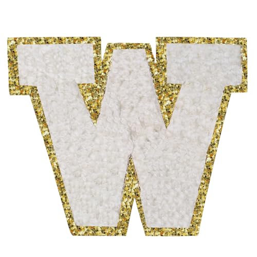 Aufbügler zum Aufbügeln, 3 Stück, Varsity Glitzer, Chenille, Buchstabenaufnäher, 11,4 cm, für Kleidung, Rucksäcke, Team-Kostüm, Dekoration, Weiß, W Aufbügler zum Aufbügeln, 3 Stück, Varsity Glitzer, Chenille, Buchstabenaufnäher, 11,4 cm, für Kleidung, Rucksäcke, Team-Kostüm, Dekoration, Weiß, W von DIILLEU