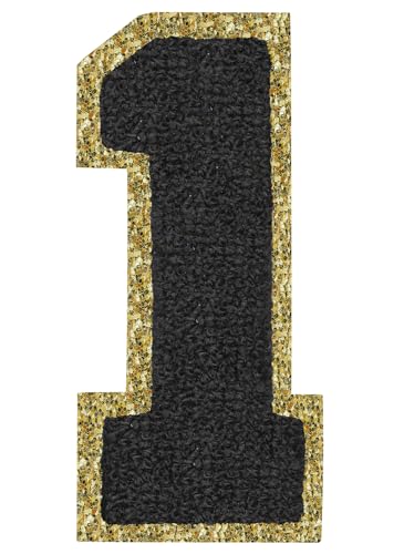 Aufnäher zum Aufbügeln, 3 Stück, Varsity Glitzer, Chenille, Zahlenaufnäher, 11,4 cm, für Kleidung, Rucksäcke, Team-Kostüm, Dekoration, Schwarz 1 Aufnäher zum Aufbügeln, 3 Stück, Varsity Glitzer, Chenille, Zahlenaufnäher, 11,4 cm, für Kleidung, Rucksäcke, Team-Kostüm, Dekoration, Schwarz 1 von DIILLEU