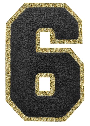 Aufnäher zum Aufbügeln, 3 Stück, Varsity Glitzer, Chenille, Zahlenaufnäher, 11,4 cm, für Kleidung, Rucksäcke, Team-Kostüm, Dekoration, Schwarz 6 Aufnäher zum Aufbügeln, 3 Stück, Varsity Glitzer, Chenille, Zahlenaufnäher, 11,4 cm, für Kleidung, Rucksäcke, Team-Kostüm, Dekoration, Schwarz 6 von DIILLEU