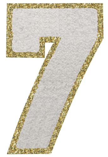 Aufnäher zum Aufbügeln, 3 Stück, Varsity Glitzer, Chenille, Zahlenaufnäher, 11,4 cm, für Kleidung, Rucksäcke, Team-Kostüm, Dekoration, Weiß, 7 Aufnäher zum Aufbügeln, 3 Stück, Varsity Glitzer, Chenille, Zahlenaufnäher, 11,4 cm, für Kleidung, Rucksäcke, Team-Kostüm, Dekoration, Weiß, 7 von DIILLEU