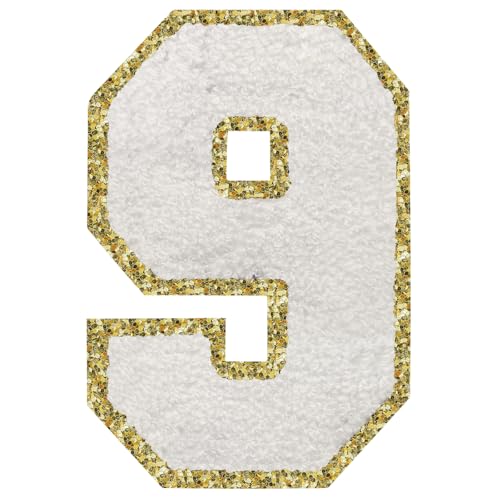 Aufnäher zum Aufbügeln, 3 Stück, Varsity Glitzer, Chenille, Zahlenaufnäher, 11,4 cm, für Kleidung, Rucksäcke, Team-Kostüm, Dekoration, Weiß, 9 Aufnäher zum Aufbügeln, 3 Stück, Varsity Glitzer, Chenille, Zahlenaufnäher, 11,4 cm, für Kleidung, Rucksäcke, Team-Kostüm, Dekoration, Weiß, 9 von DIILLEU