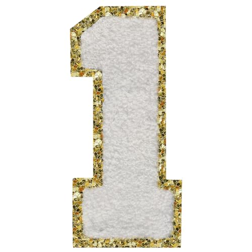 Aufnäher zum Aufbügeln, 3 Stück, Varsity Glitzer, Chenille, Zahlenaufnäher, 11,4 cm, für Kleidung, Rucksäcke, Team-Kostüm, Dekoration, Weiß 1 Aufnäher zum Aufbügeln, 3 Stück, Varsity Glitzer, Chenille, Zahlenaufnäher, 11,4 cm, für Kleidung, Rucksäcke, Team-Kostüm, Dekoration, Weiß 1 von DIILLEU