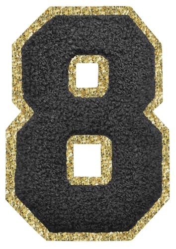 Aufnäher zum Aufbügeln, 3 Stück, glitzernd, Chenille, 11,4 cm, für Kleidung, Rucksäcke, Team-Kostüm, Dekoration, Schwarz, 8 Aufnäher zum Aufbügeln, 3 Stück, glitzernd, Chenille, 11,4 cm, für Kleidung, Rucksäcke, Team-Kostüm, Dekoration, Schwarz, 8 von DIILLEU