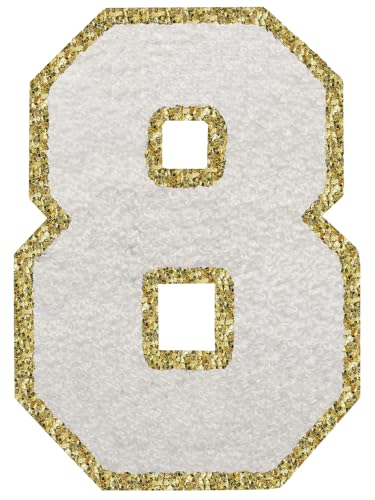 Aufnäher zum Aufbügeln, 3 Stück, glitzernd, Chenille, 11,4 cm, für Kleidung, Rucksäcke, Team-Kostüm, Dekoration, Weiß, 8 Aufnäher zum Aufbügeln, 3 Stück, glitzernd, Chenille, 11,4 cm, für Kleidung, Rucksäcke, Team-Kostüm, Dekoration, Weiß, 8 von DIILLEU
