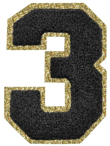 Aufnäher zum Aufbügeln, glitzernd, Chenille, 11,4 cm, für Kleidung, Rucksäcke, Team-Kostüm, Dekoration, Schwarz, 3 Stück von DIILLEU