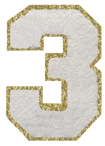 Aufnäher zum Aufbügeln, glitzernd, Chenille, 11,4 cm, für Kleidung, Rucksäcke, Team-Kostüm, Dekoration, Weiß, 3 Stück von DIILLEU