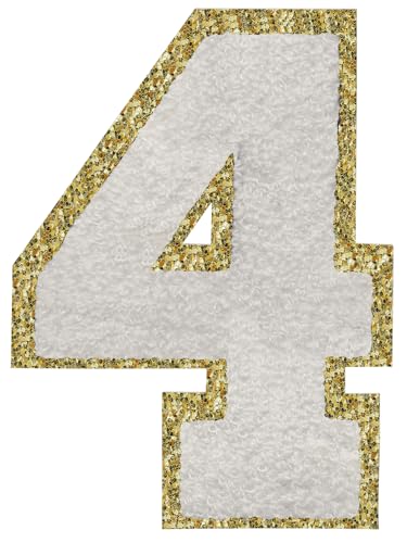 Aufnäher zum Aufbügeln, glitzernd, Chenille, 11,4 cm, für Kleidung, Rucksäcke, Team-Kostüm, Dekoration, Weiß, 3 Stück von DIILLEU