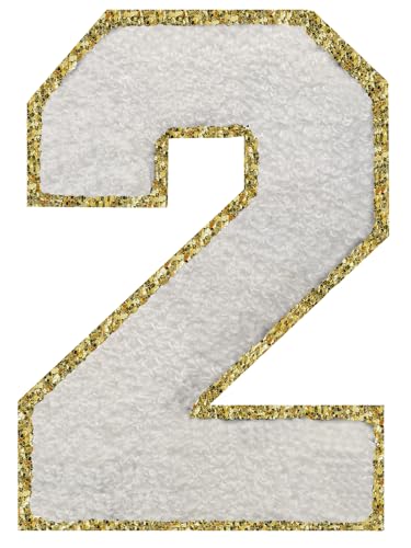 Aufnäher zum Aufbügeln, glitzernd, Chenille, 11,4 cm, für Kleidung, Rucksäcke, Team-Kostüm, Dekoration, Weiß, 3 Stück von DIILLEU