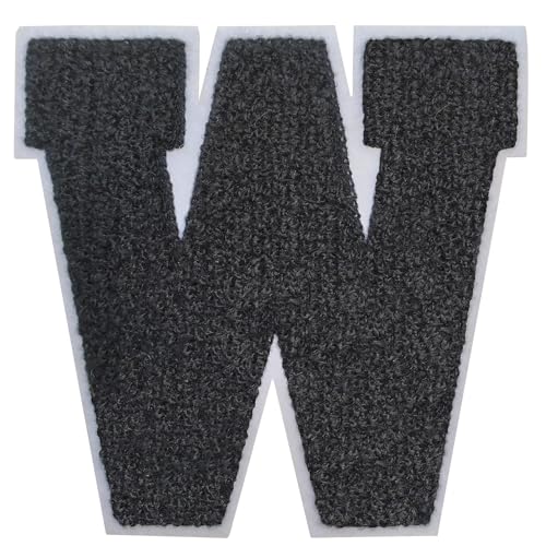 Buchstabenaufnäher zum Aufbügeln, 11,4 cm, Chenille-Buchstaben für Kleidung, Rucksäcke, Team-Kostüm, Dekoration, Schwarz, 3 Stück von DIILLEU