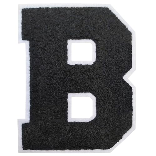 Buchstabenaufnäher zum Aufbügeln, 11,4 cm, Chenille-Buchstaben für Kleidung, Rucksäcke, Team-Kostüm, Dekoration, Schwarz, B von DIILLEU