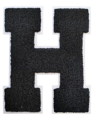 Buchstabenaufnäher zum Aufbügeln, 11,4 cm, Chenille-Buchstaben für Kleidung, Rucksäcke, Team-Kostüm, Dekoration, Schwarz, H von DIILLEU