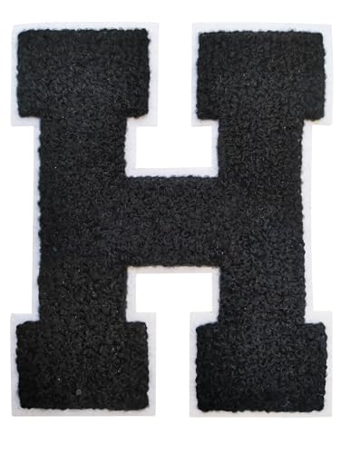 Buchstabenaufnäher zum Aufbügeln, 11,4 cm, Chenille-Buchstaben-Aufnäher für Kleidung, Rucksäcke, große Aufbügler, für Team-Kostüm, Dekoration, Schwarz, H von DIILLEU