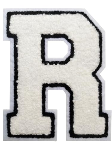 Buchstabenaufnäher zum Aufbügeln, 11,4 cm, Chenille-Buchstaben für Kleidung, Rucksäcke, Team-Kostüm, Dekoration, Weiß, R von DIILLEU