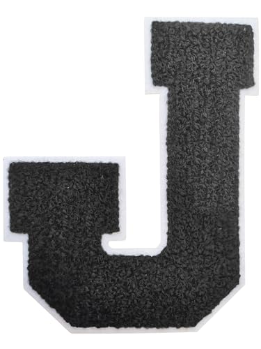 Buchstabenaufnäher zum Aufbügeln, 11,4 cm, Chenille-Buchstaben-Aufnäher für Kleidung, Rucksäcke, große Aufbügler für Team-Kostüm, Dekoration, Schwarz, J Buchstabenaufnäher zum Aufbügeln, 11,4 cm, Chenille-Buchstaben-Aufnäher für Kleidung, Rucksäcke, große Aufbügler für Team-Kostüm, Dekoration, Schwarz, J von DIILLEU