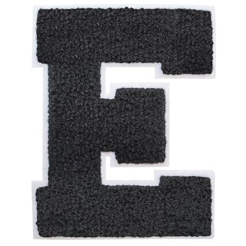 Buchstabenaufnäher zum Aufbügeln, 11,4 cm, Chenille-Buchstaben für Kleidung, Rucksäcke, Team-Kostüm, Dekoration, Schwarz, E, 3 Stück von DIILLEU