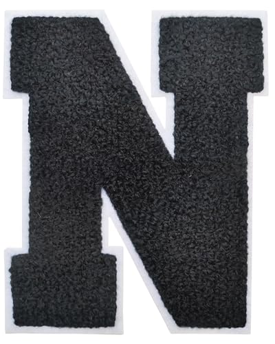 Buchstabenaufnäher zum Aufbügeln, 11,4 cm, Chenille-Buchstaben für Kleidung, Rucksäcke, Team-Kostüm, Dekoration, Schwarz, 3 Stück von DIILLEU