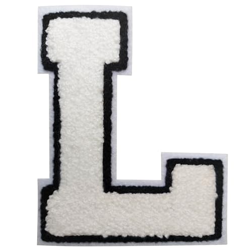 Buchstabenaufnäher zum Aufbügeln, 11,4 cm, Chenille-Buchstaben für Kleidung, Rucksäcke, Team-Kostüm, Dekoration, Weiß, Größe L, 3 Stück Buchstabenaufnäher zum Aufbügeln, 11,4 cm, Chenille-Buchstaben für Kleidung, Rucksäcke, Team-Kostüm, Dekoration, Weiß, Größe L, 3 Stück von DIILLEU