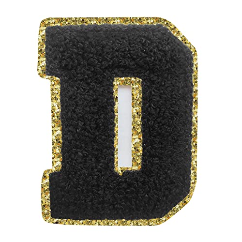 Buchstabenaufnäher zum Aufbügeln, 3 Stück, Varsity Glitzer, Chenille, Buchstabenaufnäher, 11,4 cm, für Kleidung, Rucksäcke, Team-Kostüm, Dekoration, Schwarz, D Buchstabenaufnäher zum Aufbügeln, 3 Stück, Varsity Glitzer, Chenille, Buchstabenaufnäher, 11,4 cm, für Kleidung, Rucksäcke, Team-Kostüm, Dekoration, Schwarz, D von DIILLEU