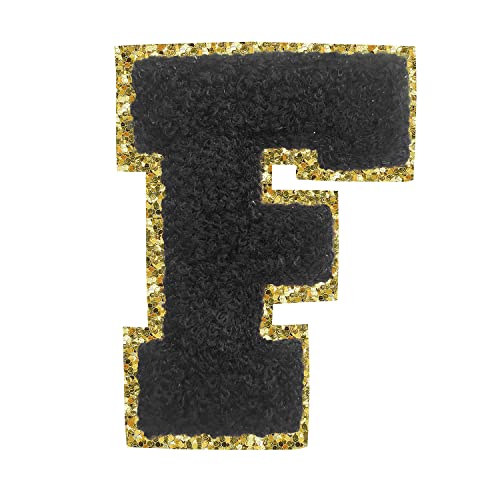 Buchstabenaufnäher zum Aufbügeln, 3 Stück, Varsity Glitzer, Chenille, Buchstabenaufnäher, 11,4 cm, für Kleidung, Rucksäcke, Team-Kostüm, Dekoration, Schwarz, F Buchstabenaufnäher zum Aufbügeln, 3 Stück, Varsity Glitzer, Chenille, Buchstabenaufnäher, 11,4 cm, für Kleidung, Rucksäcke, Team-Kostüm, Dekoration, Schwarz, F von DIILLEU