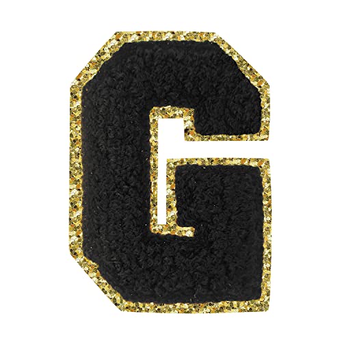Buchstabenaufnäher zum Aufbügeln, 3 Stück, Varsity Glitzer, Chenille, Buchstabenaufnäher, 11,4 cm, für Kleidung, Rucksäcke, Team-Kostüm, Dekoration, Schwarz, G Buchstabenaufnäher zum Aufbügeln, 3 Stück, Varsity Glitzer, Chenille, Buchstabenaufnäher, 11,4 cm, für Kleidung, Rucksäcke, Team-Kostüm, Dekoration, Schwarz, G von DIILLEU