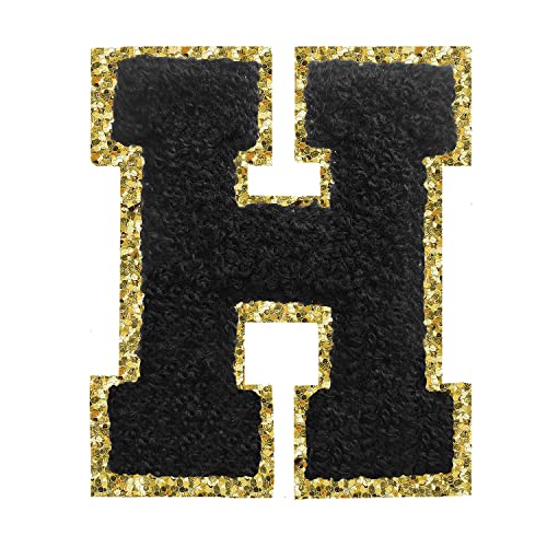 Buchstabenaufnäher zum Aufbügeln, 3 Stück, Varsity Glitzer, Chenille, Buchstabenaufnäher, 11,4 cm, für Kleidung, Rucksäcke, Team-Kostüm, Dekoration, Schwarz, H Buchstabenaufnäher zum Aufbügeln, 3 Stück, Varsity Glitzer, Chenille, Buchstabenaufnäher, 11,4 cm, für Kleidung, Rucksäcke, Team-Kostüm, Dekoration, Schwarz, H von DIILLEU