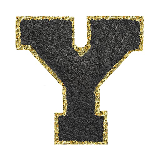 Buchstabenaufnäher zum Aufbügeln, 3 Stück, Varsity Glitzer, Chenille, Buchstabenaufnäher, 11,4 cm, für Kleidung, Rucksäcke, Team-Kostüm, Dekoration, Schwarz, Y Buchstabenaufnäher zum Aufbügeln, 3 Stück, Varsity Glitzer, Chenille, Buchstabenaufnäher, 11,4 cm, für Kleidung, Rucksäcke, Team-Kostüm, Dekoration, Schwarz, Y von DIILLEU