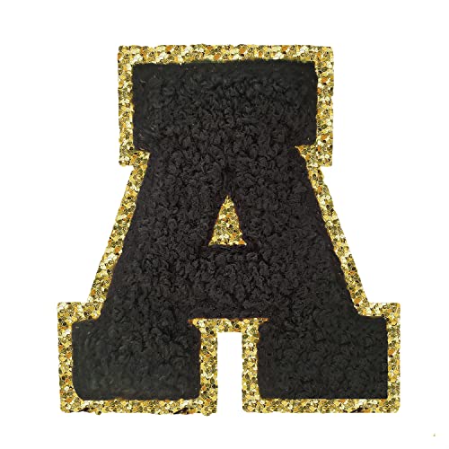 Buchstabenaufnäher zum Aufbügeln, 3 Stück, Varsity Glitzer, Chenille, Buchstabenaufnäher, 11,4 cm, für Kleidung, Rucksäcke, Team-Kostüm, Dekoration, Schwarz A Buchstabenaufnäher zum Aufbügeln, 3 Stück, Varsity Glitzer, Chenille, Buchstabenaufnäher, 11,4 cm, für Kleidung, Rucksäcke, Team-Kostüm, Dekoration, Schwarz A von DIILLEU