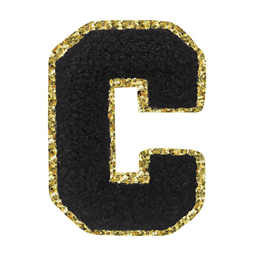 Buchstabenaufnäher zum Aufbügeln, 3 Stück, Varsity Glitzer, Chenille, Buchstabenaufnäher, 11,4 cm, für Kleidung, Rucksäcke, Team-Kostüm, Dekoration, Schwarz C Buchstabenaufnäher zum Aufbügeln, 3 Stück, Varsity Glitzer, Chenille, Buchstabenaufnäher, 11,4 cm, für Kleidung, Rucksäcke, Team-Kostüm, Dekoration, Schwarz C von DIILLEU