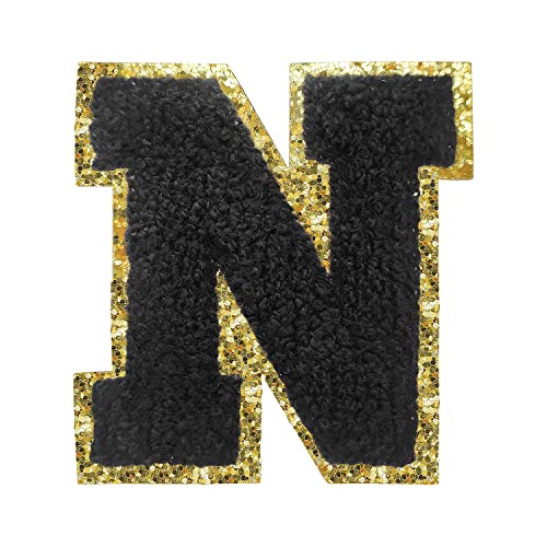 Buchstabenaufnäher zum Aufbügeln, 3 Stück, Varsity Glitzer, Chenille, Buchstabenaufnäher, 11,4 cm, für Kleidung, Rucksäcke, Team-Kostüm, Dekoration, Schwarz N Buchstabenaufnäher zum Aufbügeln, 3 Stück, Varsity Glitzer, Chenille, Buchstabenaufnäher, 11,4 cm, für Kleidung, Rucksäcke, Team-Kostüm, Dekoration, Schwarz N von DIILLEU