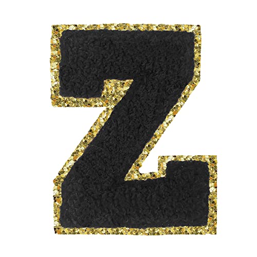 Buchstabenaufnäher zum Aufbügeln, 3 Stück, Varsity Glitzer, Chenille, Buchstabenaufnäher, 11,4 cm, für Kleidung, Rucksäcke, Team-Kostüm, Dekoration, Schwarz Z Buchstabenaufnäher zum Aufbügeln, 3 Stück, Varsity Glitzer, Chenille, Buchstabenaufnäher, 11,4 cm, für Kleidung, Rucksäcke, Team-Kostüm, Dekoration, Schwarz Z von DIILLEU