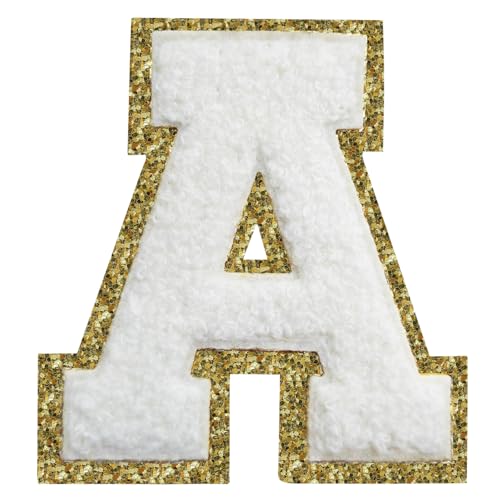Buchstabenaufnäher zum Aufbügeln, 3 Stück, Varsity Glitzer, Chenille, Buchstabenaufnäher, 11,4 cm, für Kleidung, Rucksäcke, Team-Kostüm, Dekoration, Weiß, A Buchstabenaufnäher zum Aufbügeln, 3 Stück, Varsity Glitzer, Chenille, Buchstabenaufnäher, 11,4 cm, für Kleidung, Rucksäcke, Team-Kostüm, Dekoration, Weiß, A von DIILLEU
