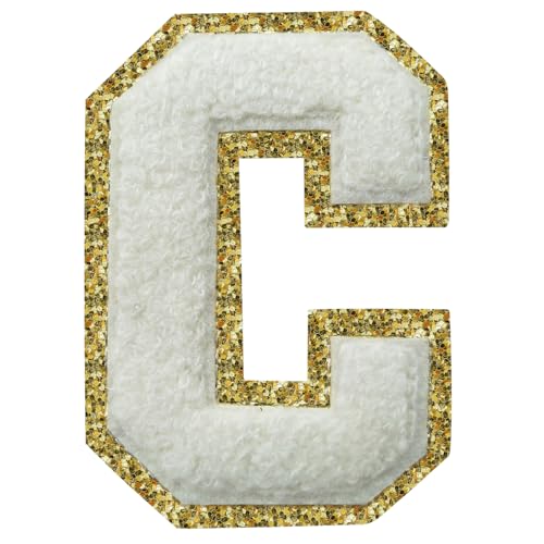 Buchstabenaufnäher zum Aufbügeln, 3 Stück, Varsity Glitzer, Chenille, Buchstabenaufnäher, 11,4 cm, für Kleidung, Rucksäcke, Team-Kostüm, Dekoration, Weiß, C Buchstabenaufnäher zum Aufbügeln, 3 Stück, Varsity Glitzer, Chenille, Buchstabenaufnäher, 11,4 cm, für Kleidung, Rucksäcke, Team-Kostüm, Dekoration, Weiß, C von DIILLEU