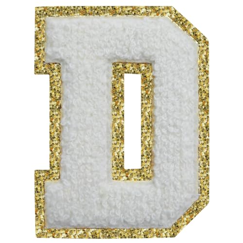 Buchstabenaufnäher zum Aufbügeln, 3 Stück, Varsity Glitzer, Chenille, Buchstabenaufnäher, 11,4 cm, für Kleidung, Rucksäcke, Team-Kostüm, Dekoration, Weiß, D Buchstabenaufnäher zum Aufbügeln, 3 Stück, Varsity Glitzer, Chenille, Buchstabenaufnäher, 11,4 cm, für Kleidung, Rucksäcke, Team-Kostüm, Dekoration, Weiß, D von DIILLEU