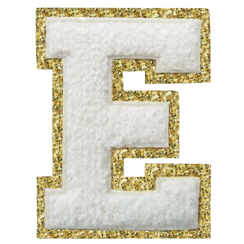 Buchstabenaufnäher zum Aufbügeln, 3 Stück, Varsity Glitzer, Chenille, Buchstabenaufnäher, 11,4 cm, für Kleidung, Rucksäcke, Team-Kostüm, Dekoration, Weiß, E Buchstabenaufnäher zum Aufbügeln, 3 Stück, Varsity Glitzer, Chenille, Buchstabenaufnäher, 11,4 cm, für Kleidung, Rucksäcke, Team-Kostüm, Dekoration, Weiß, E von DIILLEU