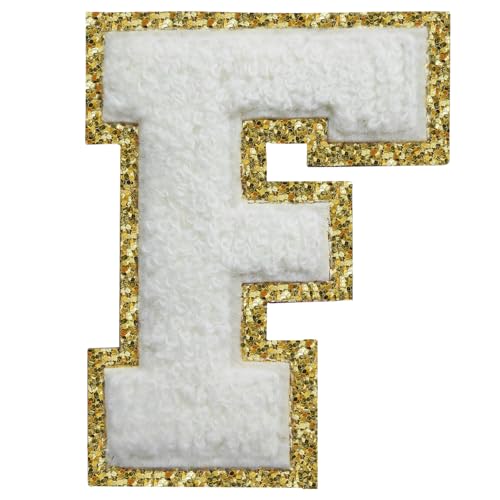 Buchstabenaufnäher zum Aufbügeln, 3 Stück, Varsity Glitzer, Chenille, Buchstabenaufnäher, 11,4 cm, für Kleidung, Rucksäcke, Team-Kostüm, Dekoration, Weiß, F Buchstabenaufnäher zum Aufbügeln, 3 Stück, Varsity Glitzer, Chenille, Buchstabenaufnäher, 11,4 cm, für Kleidung, Rucksäcke, Team-Kostüm, Dekoration, Weiß, F von DIILLEU