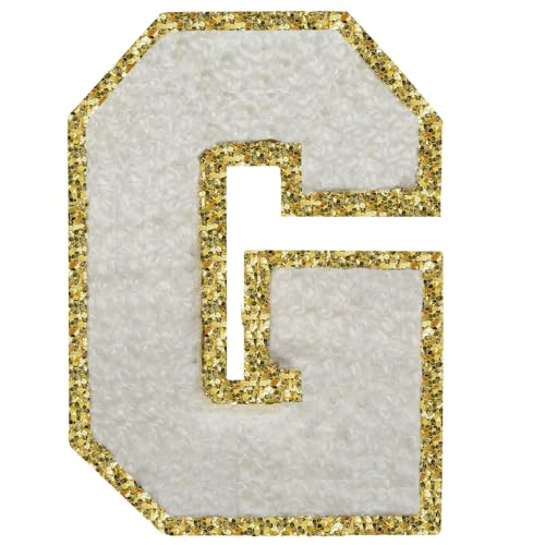 Buchstabenaufnäher zum Aufbügeln, 3 Stück, Varsity Glitzer, Chenille, Buchstabenaufnäher, 11,4 cm, für Kleidung, Rucksäcke, Team-Kostüm, Dekoration, Weiß, G Buchstabenaufnäher zum Aufbügeln, 3 Stück, Varsity Glitzer, Chenille, Buchstabenaufnäher, 11,4 cm, für Kleidung, Rucksäcke, Team-Kostüm, Dekoration, Weiß, G von DIILLEU