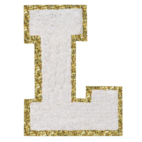 Buchstabenaufnäher zum Aufbügeln, 3 Stück, Varsity Glitzer, Chenille, Buchstabenaufnäher, 11,4 cm, für Kleidung, Rucksäcke, Team-Kostüm, Dekoration, Weiß, Größe L Buchstabenaufnäher zum Aufbügeln, 3 Stück, Varsity Glitzer, Chenille, Buchstabenaufnäher, 11,4 cm, für Kleidung, Rucksäcke, Team-Kostüm, Dekoration, Weiß, Größe L von DIILLEU