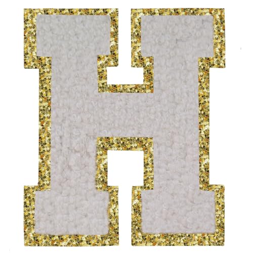 Buchstabenaufnäher zum Aufbügeln, 3 Stück, Varsity Glitzer, Chenille, Buchstabenaufnäher, 11,4 cm, für Kleidung, Rucksäcke, Team-Kostüm, Dekoration, Weiß, H Buchstabenaufnäher zum Aufbügeln, 3 Stück, Varsity Glitzer, Chenille, Buchstabenaufnäher, 11,4 cm, für Kleidung, Rucksäcke, Team-Kostüm, Dekoration, Weiß, H von DIILLEU
