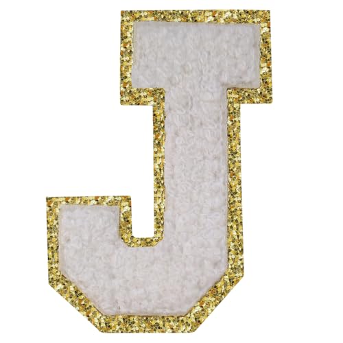 Buchstabenaufnäher zum Aufbügeln, 3 Stück, Varsity Glitzer, Chenille, Buchstabenaufnäher, 11,4 cm, für Kleidung, Rucksäcke, Team-Kostüm, Dekoration, Weiß, J Buchstabenaufnäher zum Aufbügeln, 3 Stück, Varsity Glitzer, Chenille, Buchstabenaufnäher, 11,4 cm, für Kleidung, Rucksäcke, Team-Kostüm, Dekoration, Weiß, J von DIILLEU