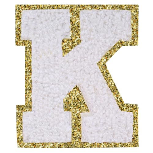 Buchstabenaufnäher zum Aufbügeln, 3 Stück, Varsity Glitzer, Chenille, Buchstabenaufnäher, 11,4 cm, für Kleidung, Rucksäcke, Team-Kostüm, Dekoration, Weiß, K Buchstabenaufnäher zum Aufbügeln, 3 Stück, Varsity Glitzer, Chenille, Buchstabenaufnäher, 11,4 cm, für Kleidung, Rucksäcke, Team-Kostüm, Dekoration, Weiß, K von DIILLEU