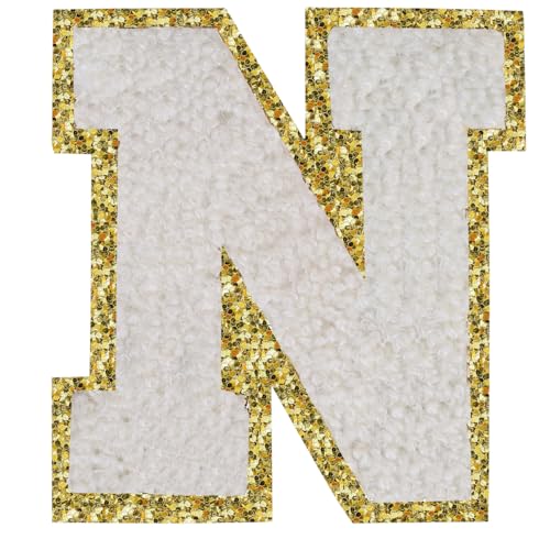 Buchstabenaufnäher zum Aufbügeln, 3 Stück, Varsity Glitzer, Chenille, Buchstabenaufnäher, 11,4 cm, für Kleidung, Rucksäcke, Team-Kostüm, Dekoration, Weiß, N Buchstabenaufnäher zum Aufbügeln, 3 Stück, Varsity Glitzer, Chenille, Buchstabenaufnäher, 11,4 cm, für Kleidung, Rucksäcke, Team-Kostüm, Dekoration, Weiß, N von DIILLEU