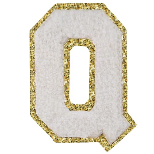Buchstabenaufnäher zum Aufbügeln, 3 Stück, Varsity Glitzer, Chenille, Buchstabenaufnäher, 11,4 cm, für Kleidung, Rucksäcke, Team-Kostüm, Dekoration, Weiß, Q Buchstabenaufnäher zum Aufbügeln, 3 Stück, Varsity Glitzer, Chenille, Buchstabenaufnäher, 11,4 cm, für Kleidung, Rucksäcke, Team-Kostüm, Dekoration, Weiß, Q von DIILLEU