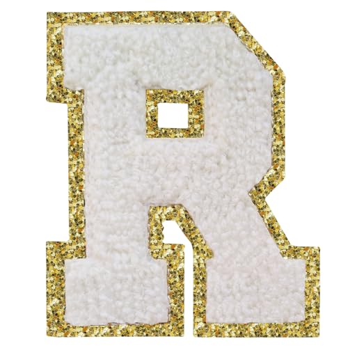 Buchstabenaufnäher zum Aufbügeln, 3 Stück, Varsity Glitzer, Chenille, Buchstabenaufnäher, 11,4 cm, für Kleidung, Rucksäcke, Team-Kostüm, Dekoration, Weiß, R Buchstabenaufnäher zum Aufbügeln, 3 Stück, Varsity Glitzer, Chenille, Buchstabenaufnäher, 11,4 cm, für Kleidung, Rucksäcke, Team-Kostüm, Dekoration, Weiß, R von DIILLEU
