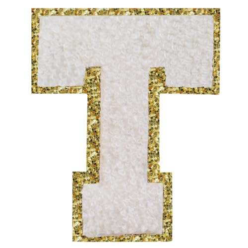 Buchstabenaufnäher zum Aufbügeln, 3 Stück, Varsity Glitzer, Chenille, Buchstabenaufnäher, 11,4 cm, für Kleidung, Rucksäcke, Team-Kostüm, Dekoration, Weiß, T Buchstabenaufnäher zum Aufbügeln, 3 Stück, Varsity Glitzer, Chenille, Buchstabenaufnäher, 11,4 cm, für Kleidung, Rucksäcke, Team-Kostüm, Dekoration, Weiß, T von DIILLEU